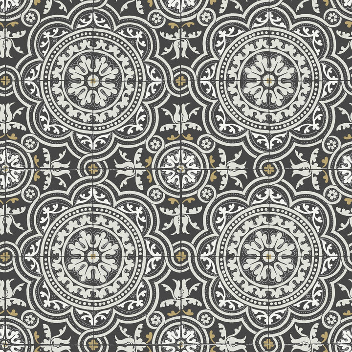 Piccadilly Grey & Metallic Gold On Black by Cole & Son Designer Wallcovering COLE & SON SEVILLE NON WOVEN - 100% United Kingdom Horizontal: 20.8 and Vertical: 20.8 20.8 - Swanky Fabrics -