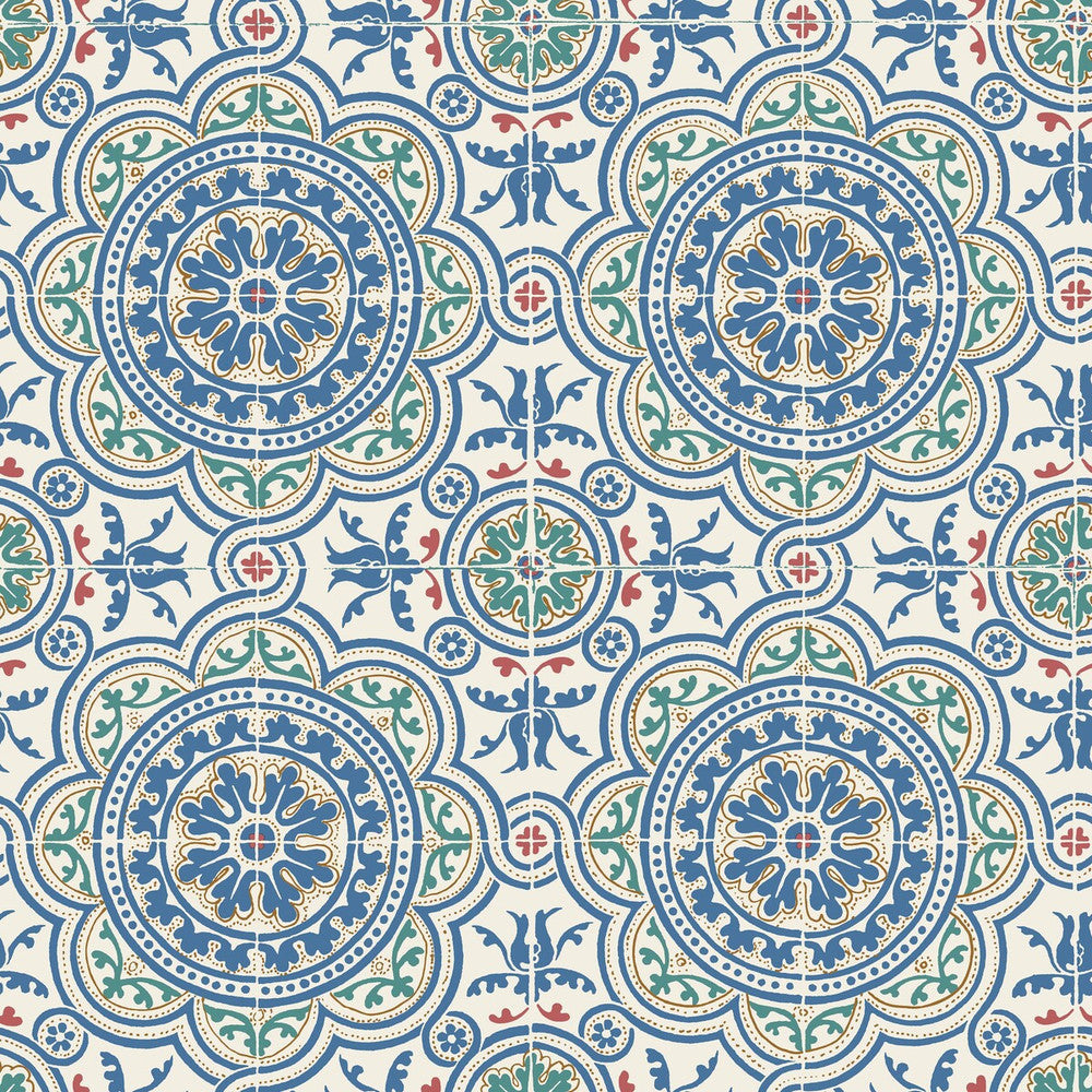 Piccadilly Denim & Rouge On Chalk by Cole & Son Designer Wallcovering COLE & SON SEVILLE NON WOVEN - 100% United Kingdom Horizontal: 20.8 and Vertical: 20.8 20.8 - Swanky Fabrics -