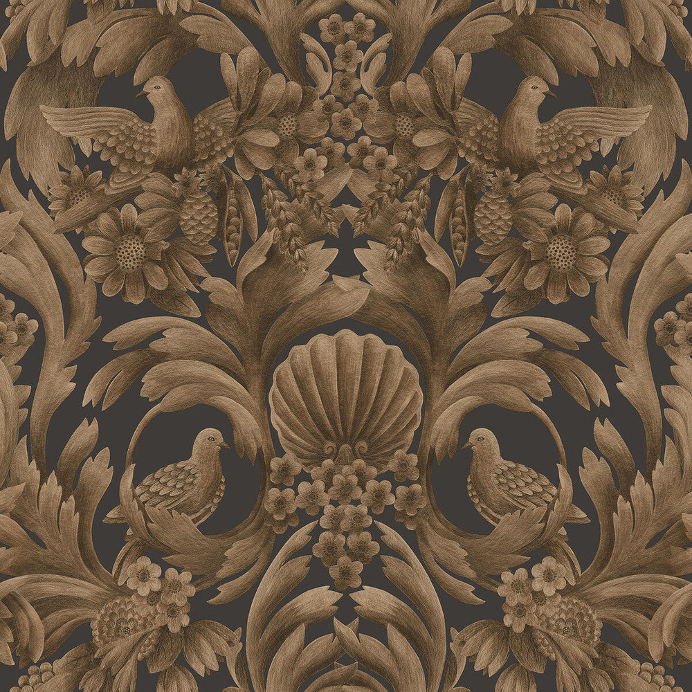 Gibbons Carving Mbrnz/Chr by Cole & Son Designer Wallcovering COLE & SON HISTORIC ROYAL PALACES-GREAT MASTERS NON WOVEN - 100% United Kingdom Horizontal: 27 and Vertical: 27 27 - Swanky Fabrics -