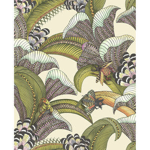 Cole & Son Wallpaper Hoopoe Leaves Olive/Chart/Fuchsia On Cream