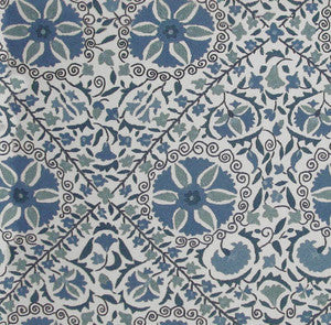 Schumacher Fabric Madura Floral Stitchery Indigo & Ivory 1276002
