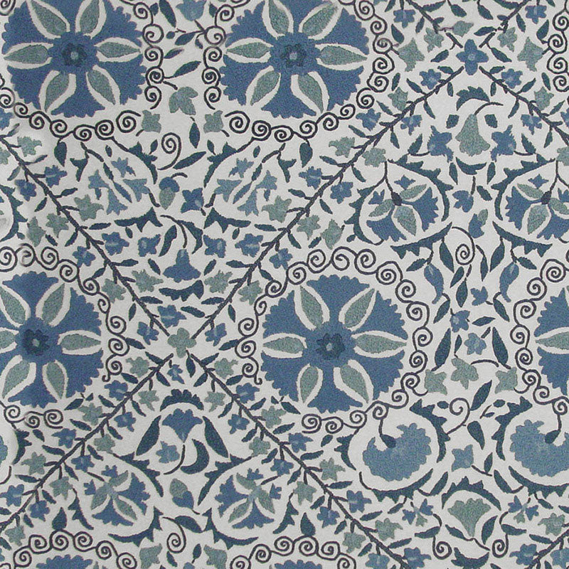 Madura Floral Stitchery Indigo & Ivory 1276002 by Schumacher Designer Fabric SALT BOX HOUSE(SPRING 04) COTTON 100% FRANCE WYZENBEEK 14,000 </p><p>Repeat: Horizontal: 27" (69CM) and Vertical: 27" (69CM) 54 - Swanky Fabrics -