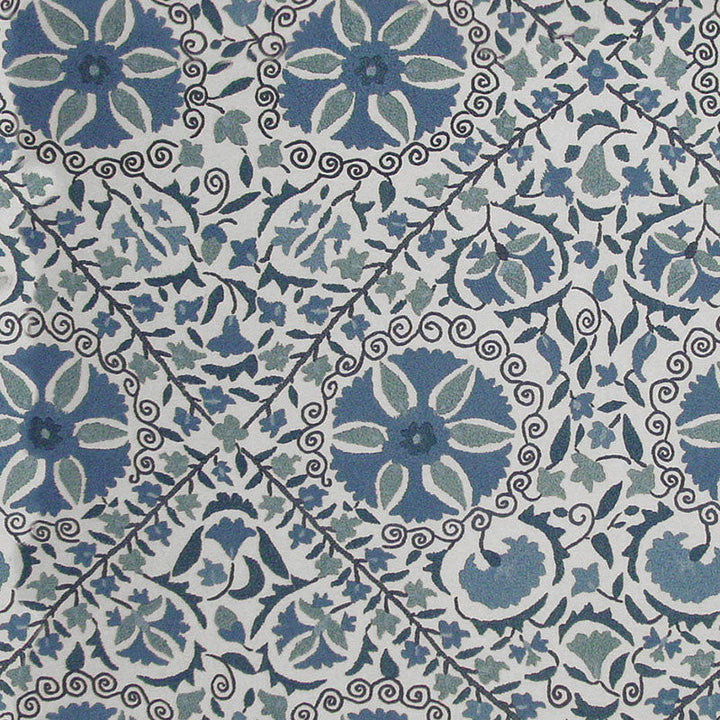 Madura Floral Stitchery Indigo & Ivory 1276002 by Schumacher Designer Fabric SALT BOX HOUSE(SPRING 04) COTTON 100% FRANCE WYZENBEEK 14,000 </p><p>Repeat: Horizontal: 27" (69CM) and Vertical: 27" (69CM) 54 - Swanky Fabrics -