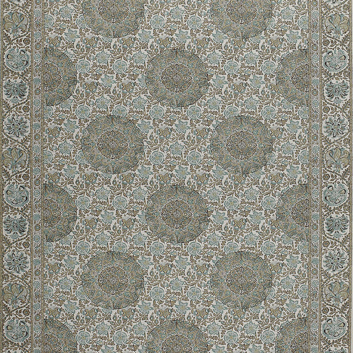 Kaya Medallion Mineral 1296002 by Schumacher Designer Fabric A PASSAGE TO INDIA PRINTS See Sample FRANCE NOT APPLICABLE </p><p>Repeat: Horizontal: 70" (178CM) and Vertical: 27" (69CM) 70" WIDE (178CM) - Swanky Fabrics -