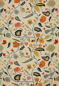 Schumacher Fabric Apsley Vine Apricot & Teal 1307000