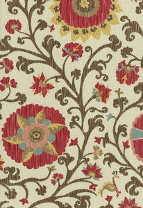 Schumacher Fabric Fergana Embroidery Print Teak 1327000