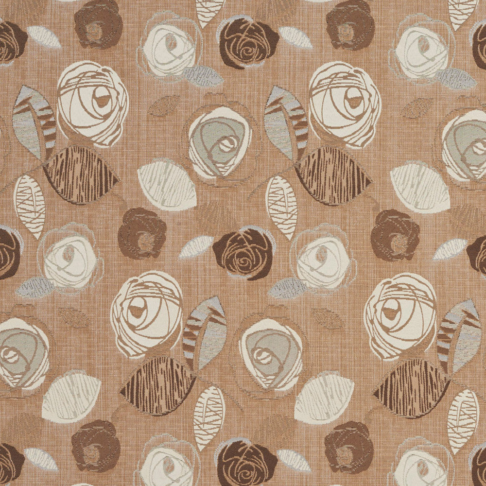 1375 Latte Bloom by Charlotte Designer Fabric Urban Gardens 100% Woven Polyester Asia Exceeds 48,000 Wyzenbeek Rubs (Heavy Duty) Horizontal: 14.75" x Vertical: 25" 54 Inches - Swanky Fabrics -