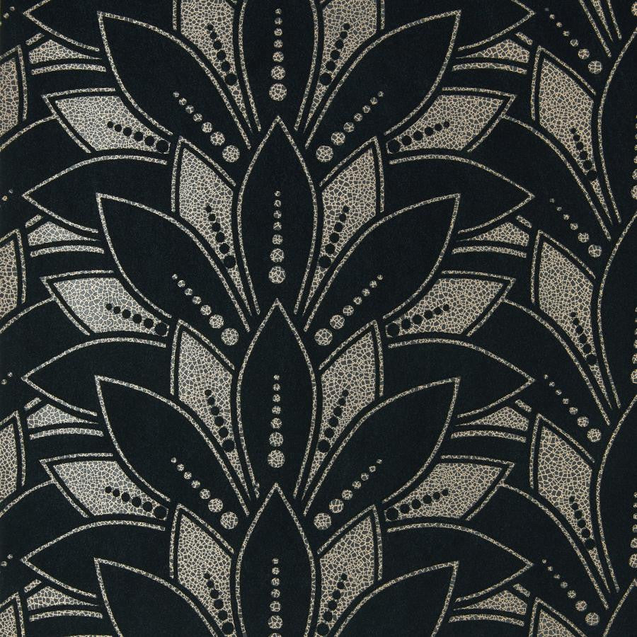 Astoria Flock (Wp) # 03 Jet by 1838 Wallcoverings Designer Wallpaper Elodie STRAIGHT PASTE THE WALL UNITED KINGDOM V-5.1" 20.5"X11YD - Swanky Fabrics -