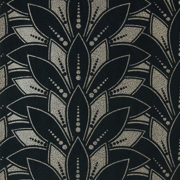 Astoria Flock (Wp) # 03 Jet by 1838 Wallcoverings Designer Wallpaper Elodie STRAIGHT PASTE THE WALL UNITED KINGDOM V-5.1" 20.5"X11YD - Swanky Fabrics -