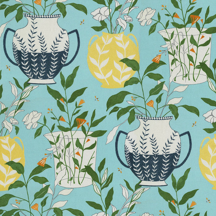 Blossoms + Vessels Linen 140061 by Elana Gabrielle Designer Fabric - 100% cotton, China 51000 Horizontal: 13.5 and Vertical: 25.25 54/55 - Swanky Fabrics -