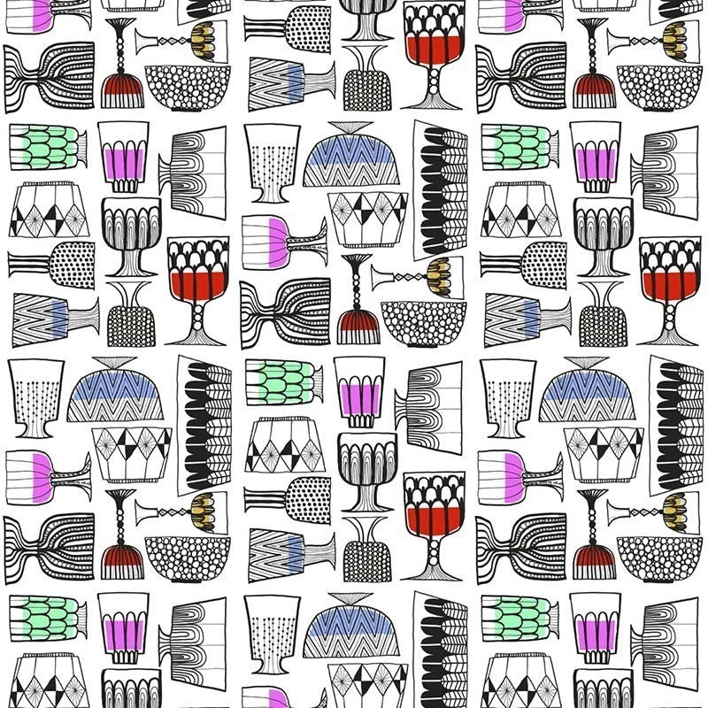 Kippis Ebony, Eggshell, and Multicolored 14100X by Marimekko Designer Wallpaper