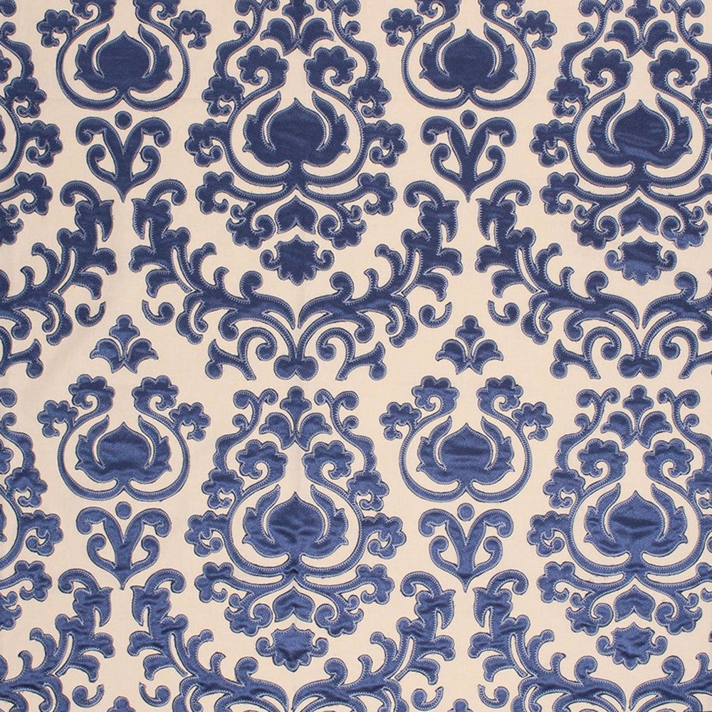 Trocadéro Damask Sapphire by RM CoCo Designer Fabric Prive Vol 3 73% Polyester 27% Cotton See Sample 0 Horizontal: 17 and Vertical: 18.88 54 - Swanky Fabrics -