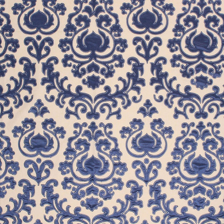 Trocadéro Damask Sapphire by RM CoCo Designer Fabric Prive Vol 3 73% Polyester 27% Cotton See Sample 0 Horizontal: 17 and Vertical: 18.88 54 - Swanky Fabrics -