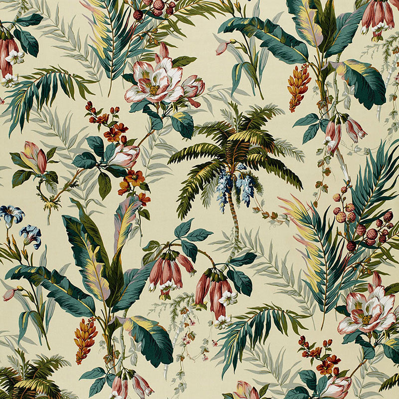 Barbuda Multi On Cream 165815 by Schumacher Designer Fabric DECADES OF STYLE See Sample UNITED KINGDOM NOT APPLICABLE </p><p>Repeat: Horizontal: 36" (91CM) and Vertical: 40" (102CM) 56" WIDE (142CM) - Swanky Fabrics -