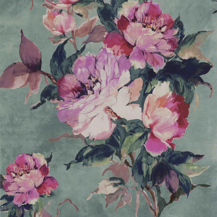 Madama Butterfly (Wp) # 05 by 1838 Wallcoverings Designer Wallpaper Camellia HALF DROP PASTE THE WALL UNITED KINGDOM V-39.5" 20.5"X11YD - Swanky Fabrics -