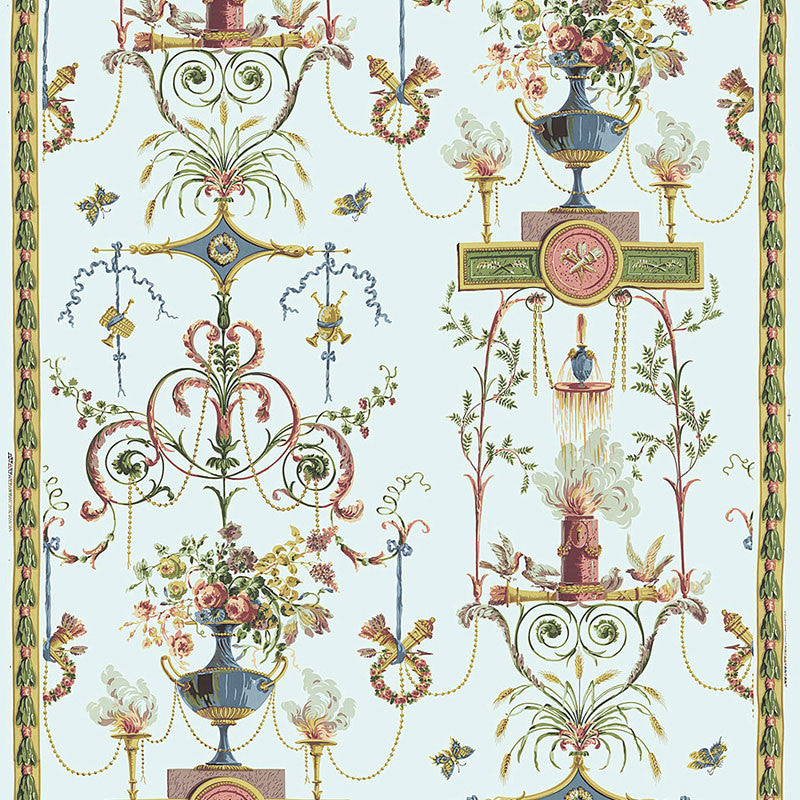 Terracina Arabesque Celestial 172632 by Schumacher Fabric Schumacher Fabric Terracina Arabesque Celestial 172632Fabric COTTON 100% PERU </p><p>Repeat: H: HORZ. 54" (137CM) , V: VERT. 77 1/2" (197CM) 54 - Fabric Carolina -
