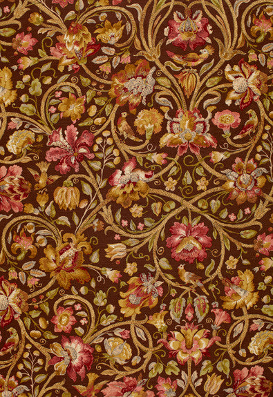 Fleurs De Touraine Mahogany 172723 by Schumacher Designer Fabric Classic-Prints 59% Linen, 41% Cotton - Horizontal: 29 and Vertical: 51 58 - Swanky Fabrics -