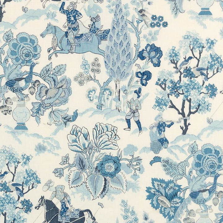 Persian Lancers Porcelain 173014 by Schumacher Designer Fabric Schumacher-Classics 100% Linen - Horizontal: 12.5 and Vertical: 30 49 - Swanky Fabrics -