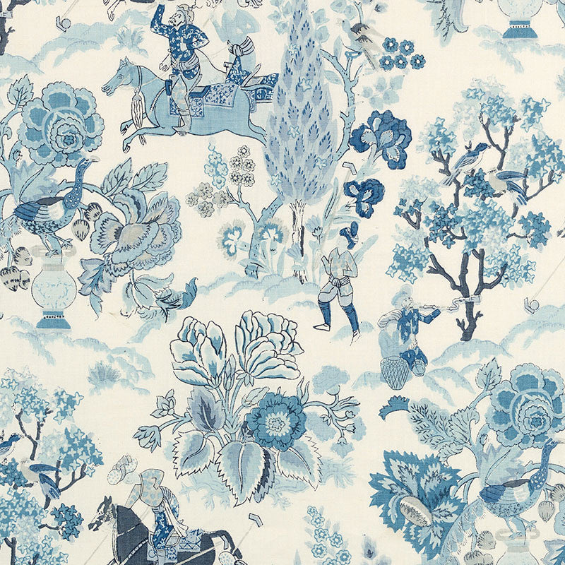 Persian Lancers Porcelain 173014 by Schumacher Designer Fabric SCHUMACHER CLASSICS LINEN 100% THAILAND </p><p>Repeat: Horizontal: 12 1/2" (32CM) and Vertical: 30" (76CM) 49 - Swanky Fabrics -