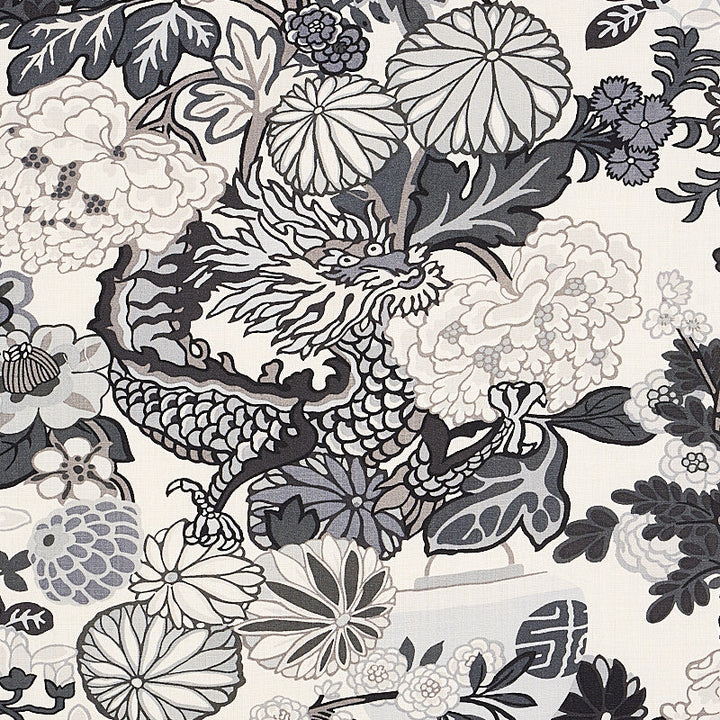 Chiang Mai Dragon Smoke 173276 by Schumacher Designer Fabric PRINT HAPPY LINEN 100% UNITED KINGDOM </p><p>Repeat: Horizontal: 27" (69CM) and Vertical: 45 1/2" (116CM) 54 - Swanky Fabrics -