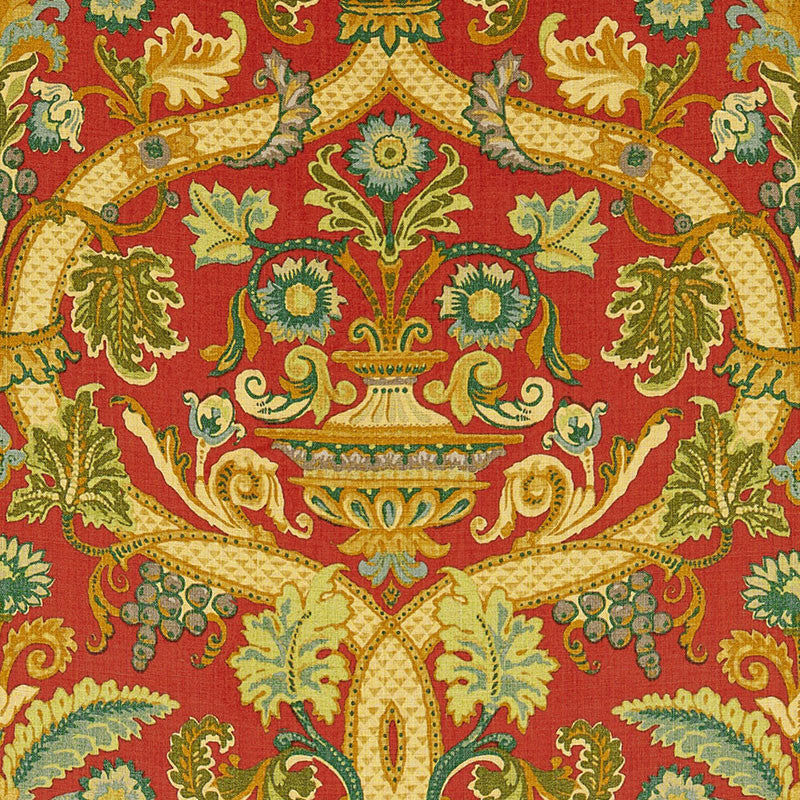 Fontenay Vase Coral 173322 by Schumacher Designer Fabric ARCHIVE / LINEN PRINTS See Sample UNITED KINGDOM NOT APPLICABLE </p><p>Repeat: Horizontal: 27" (69CM) and Vertical: 28 1/2" (72CM) 54" WIDE (137CM) - Swanky Fabrics -