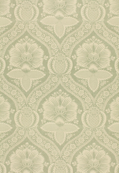 Villandry Damask Print Mineral 173373 by Schumacher Designer Fabric - 100% Cotton - Horizontal: 8.5 and Vertical: 28 54 - Swanky Fabrics -