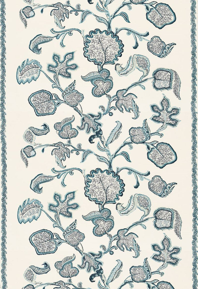 Palampore Block Print Sapphire 173610 by Schumacher Designer Fabric COLLECTION-NAME-TBA-173610 60% Cotton, 40% Linen - Horizontal: 51.5 and Vertical: 38.75 54 - Swanky Fabrics -