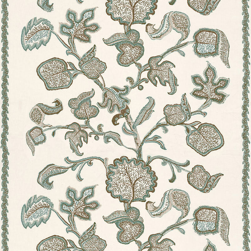 Palampore Block Print Teal 173612 by Schumacher Designer Fabric PERENNIAL FAVORITES COTTON 60% LINEN 40% INDIA </p><p>Repeat: Horizontal: 51 1/2" (131CM) and Vertical: 38 3/4" (98CM) 54 - Swanky Fabrics -