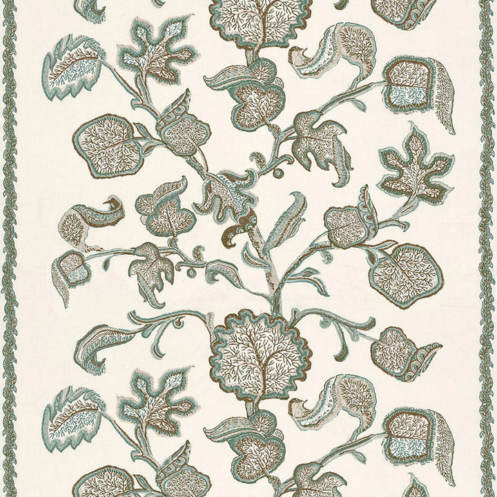 Palampore Block Print Teal 173612 by Schumacher Designer Fabric PERENNIAL FAVORITES COTTON 60% LINEN 40% INDIA </p><p>Repeat: Horizontal: 51 1/2" (131CM) and Vertical: 38 3/4" (98CM) 54 - Swanky Fabrics -