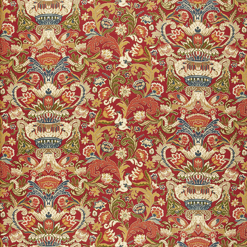 Egerton Tapestry Print Scarlet 173621 by Schumacher Designer Fabric ARCHIVE / LINEN PRINTS See Sample FRANCE . </p><p>Repeat: Horizontal: 28 3/4" (73CM) and Vertical: 23 5/8" (60CM) 57 1/2" WIDE (146CM) - Swanky Fabrics -