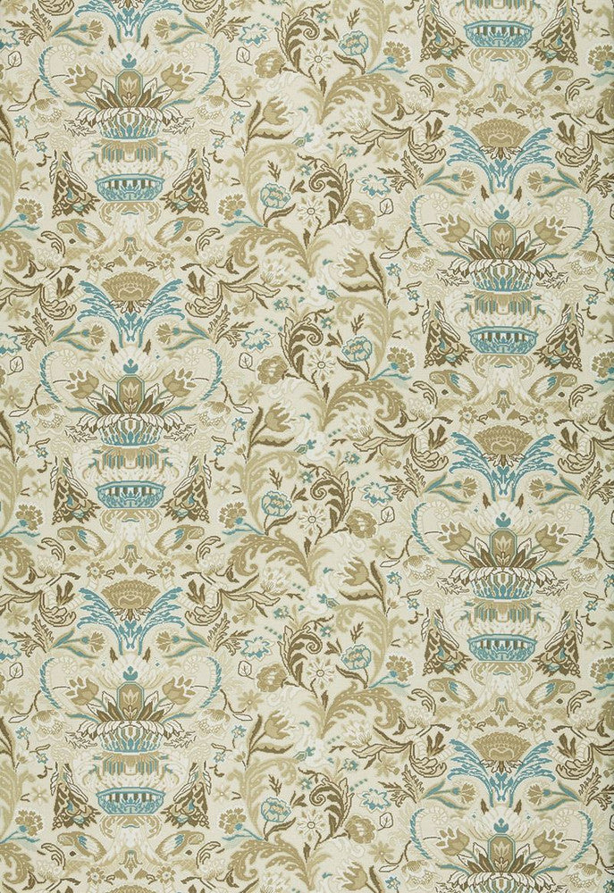 Egerton Tapestry Print Almond 173622 by Schumacher Designer Fabric Classic-Prints 52% Linen, 48% Cotton - Horizontal: 28.75 and Vertical: 23.625 57.5 - Swanky Fabrics -