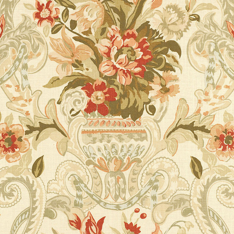 Aylesbury Vase Coral 173840 by Schumacher Designer Fabric ARCHIVE / LINEN PRINTS See Sample UNITED KINGDOM . </p><p>Repeat: Horizontal: 27" (69CM) and Vertical: 27" (69CM) 54" WIDE (137CM) - Swanky Fabrics -