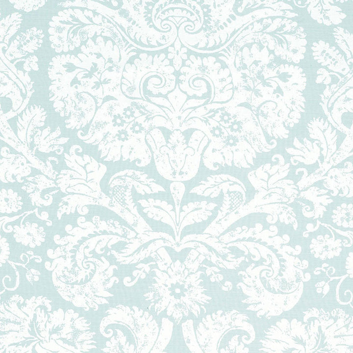 Barresa Damask Aqua 174132 by Schumacher Designer Fabric CLASSIC PRINTS LINEN 55% COTTON 45% BELGIUM </p><p>Repeat: Horizontal: 27" (69CM) and Vertical: 36" (91CM) 54 - Swanky Fabrics -