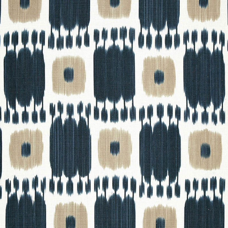 Kandira Indigo 174402 by Schumacher Designer Fabric IKAT COLLECTION See Sample FRANCE . </p><p>Repeat: Horizontal: 9" (23CM) and Vertical: 29 1/2" (75CM) 53" WIDE (135CM) - Swanky Fabrics -