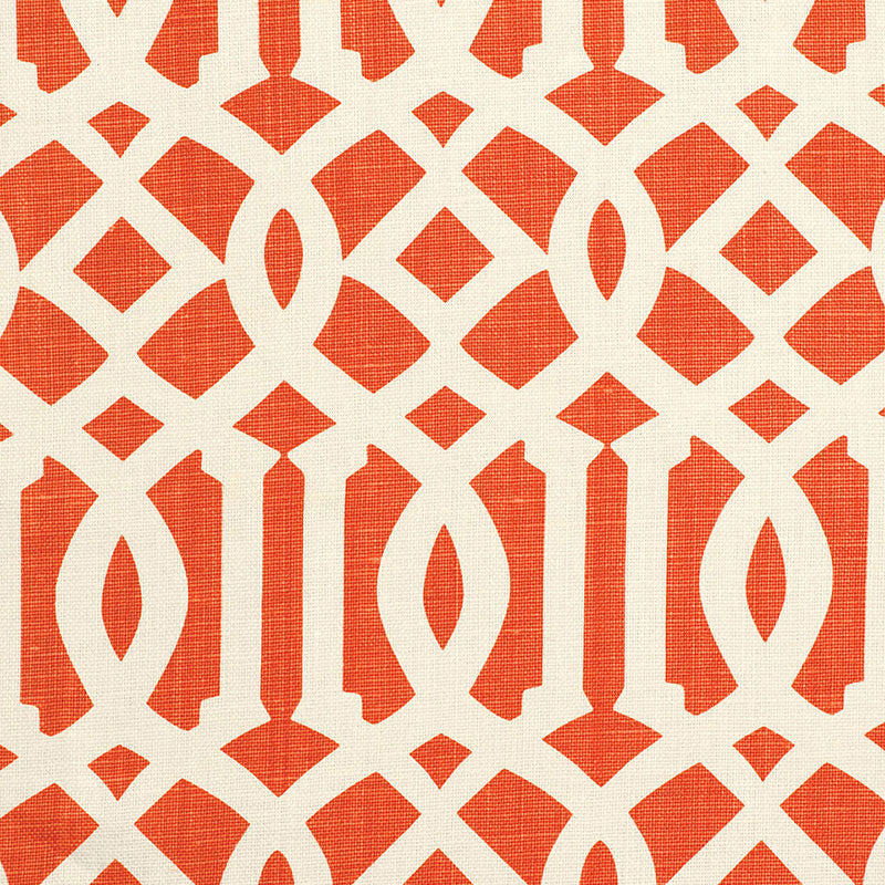 Imperial Trellis Ii Ivory / Mandarin 174410 by Schumacher Fabric Schumacher Fabric Imperial Trellis Ii Ivory / Mandarin 174410Fabric LINEN 100% BELGIUM </p><p>Repeat: H: HORZ. 6" (15CM) , V: VERT. 12" (30CM) 54 - Fabric Carolina -