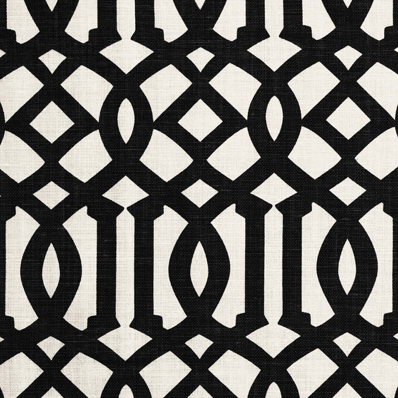 Imperial Trellis Ii Jet 174414 by Schumacher Designer Fabric PRINT HAPPY LINEN 100% BELGIUM </p><p>Repeat: Horizontal: 6" (15CM) and Vertical: 12" (30CM) 54 - Swanky Fabrics -