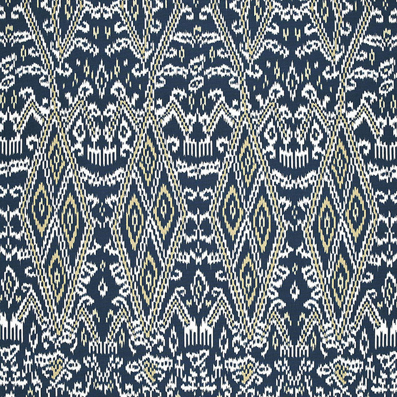 Maya Ikat Print Indigo 174752 by Schumacher Fabric Schumacher Fabric Maya Ikat Print Indigo 174752Fabric COTTON 100% ITALY </p><p>Repeat: H: HORZ. 13 1/4" (34CM) , V: VERT. 34 3/4" (88CM) 53 - Fabric Carolina -