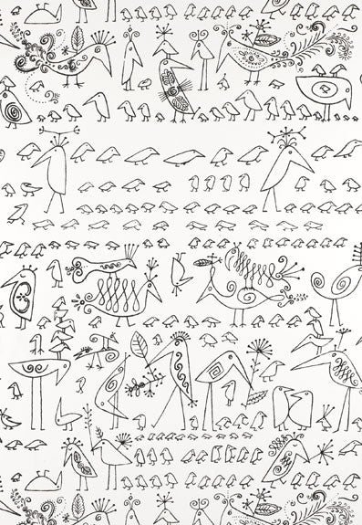 Aviary Black On White 174770 by Schumacher Designer Fabric Exuberant-Prints 100% Cotton - Horizontal: 27 and Vertical: 36.75 54 - Swanky Fabrics -