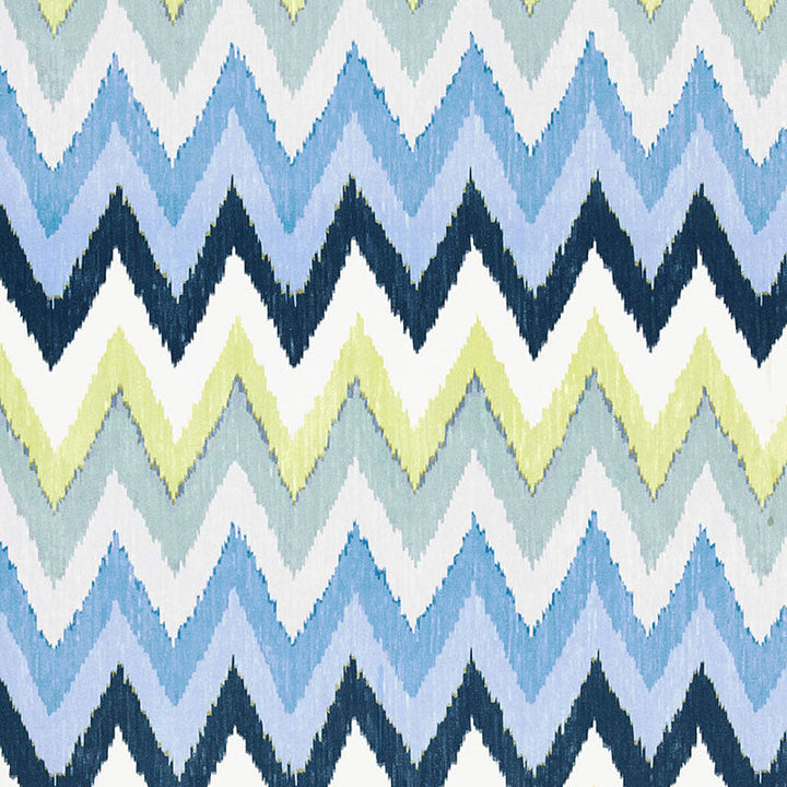 Adras Ikat Print Sky 174822 by Schumacher Designer Fabric MARTYN LAWRENCE BULLARD See Sample UNITED KINGDOM MEDIUM DUTY </p><p>Repeat: Horizontal: 27" (69CM) and Vertical: 18 1/2" (47CM) 54" WIDE (137CM) - Swanky Fabrics -