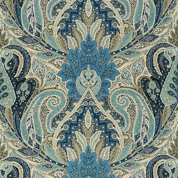 Cambay Paisley Print Azure 174883 by Schumacher Designer Fabric OTTOMAN CHIC LINEN 100% UNITED KINGDOM </p><p>Repeat: Horizontal: 54 1/2" (138CM) and Vertical: 33 3/4" (86CM) 54.5 - Swanky Fabrics -