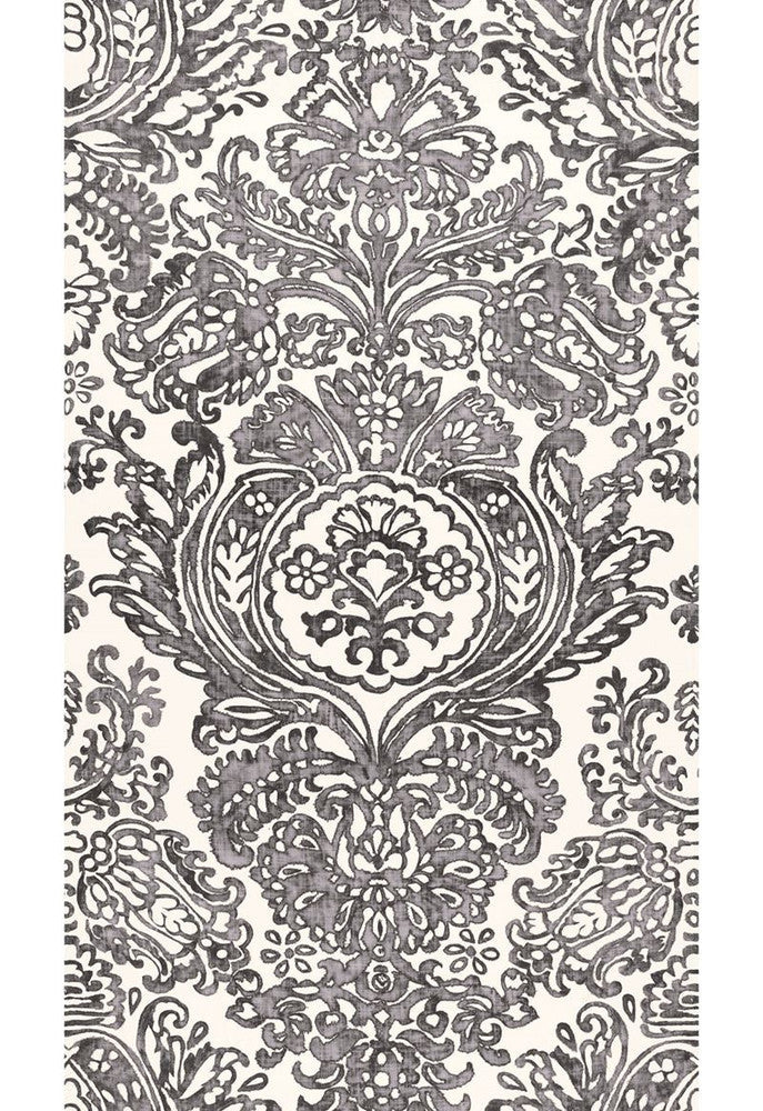 Tremezzo Damask Graphite 175091 by Schumacher Designer Fabric Classic-Prints 100% Linen - Horizontal: 55 and Vertical: 98 55 - Swanky Fabrics -