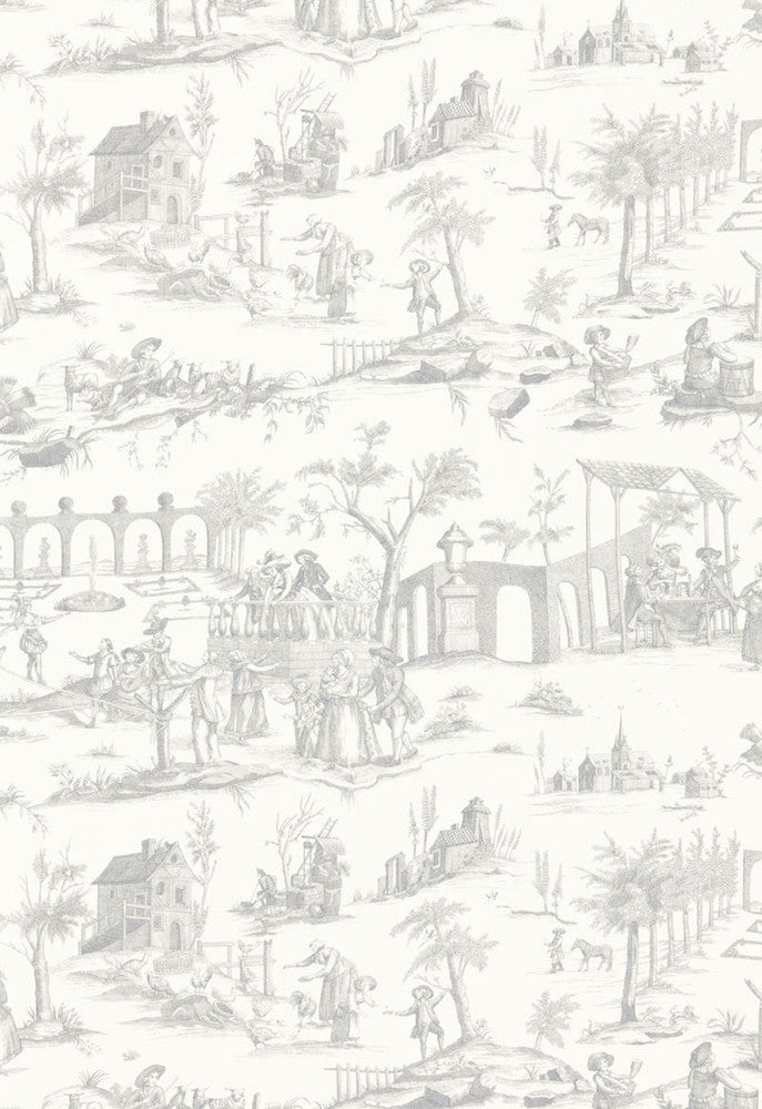 Siena Toile Pewter 175171 by Schumacher Designer Fabric Palazzo 100% Linen - Horizontal: 26.25 and Vertical: 24.5 52.5 - Swanky Fabrics -