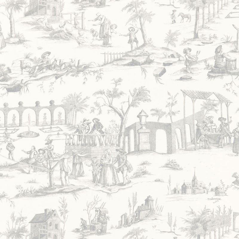 Siena Toile Pewter 175171 by Schumacher Designer Fabric PALAZZO See Sample ITALY MEDIUM DUTY </p><p>Repeat: Horizontal: 26 1/4" (67CM) and Vertical: 24 1/2" (62CM) 52 1/2" WIDE (133CM) - Swanky Fabrics -