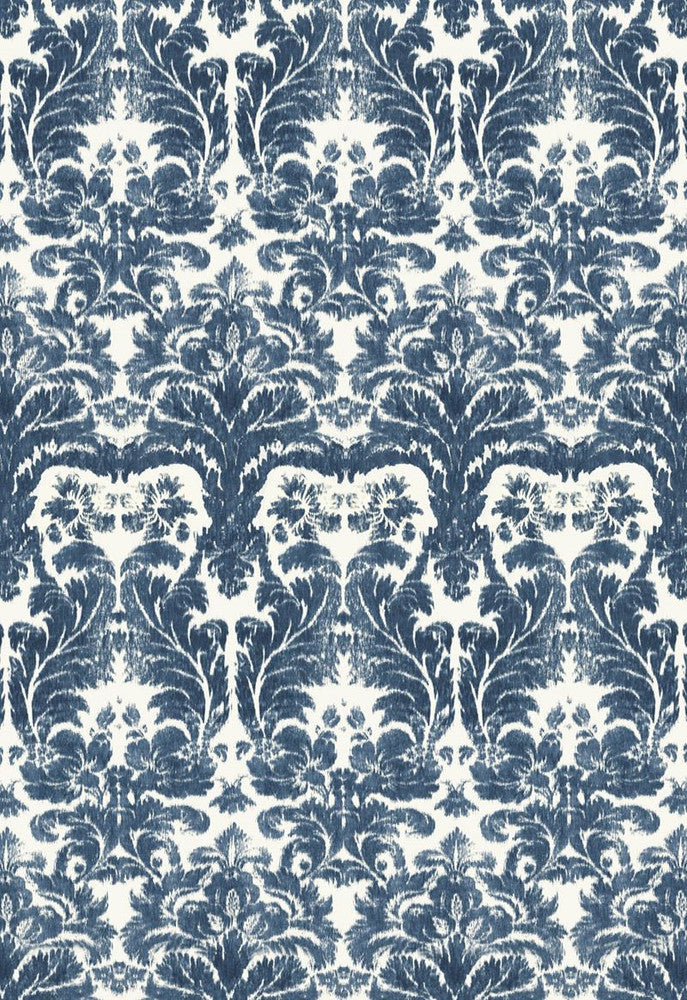 Aurora Damask Indigo 175342 by Schumacher Designer Fabric Au-Naturel 100% Linen - Horizontal: 17.75 and Vertical: 45.75 54 - Swanky Fabrics -