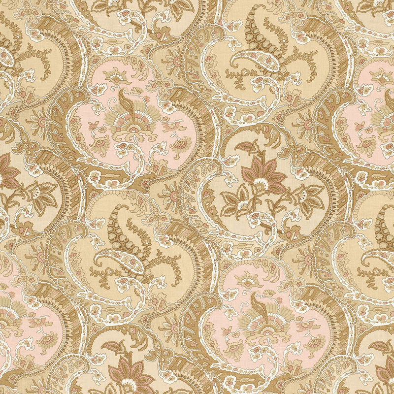 Pickfair Paisley Camel 175552 by Schumacher Designer Fabric TIMOTHY CORRIGAN See Sample THAILAND - </p><p>Repeat: Horizontal: 8 3/4" (22CM) and Vertical: 26 1/4" (67CM) 52 1/2" WIDE (133 CM) - Swanky Fabrics -