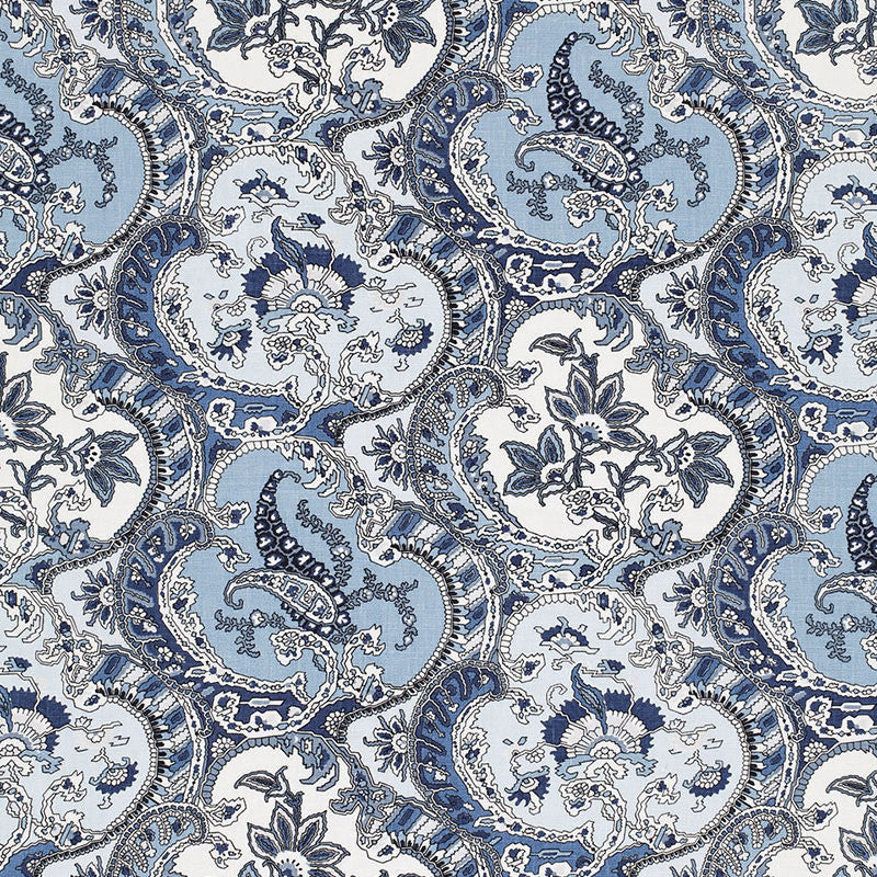 Pickfair Paisley Pacific 175553 by Schumacher Fabric Schumacher Fabric Pickfair Paisley Pacific 175553Fabric LINEN 100% THAILAND </p><p>Repeat: H: HORZ. 8 3/4" (22CM) , V: VERT. 26 1/4" (67CM) 52.5 - Fabric Carolina -
