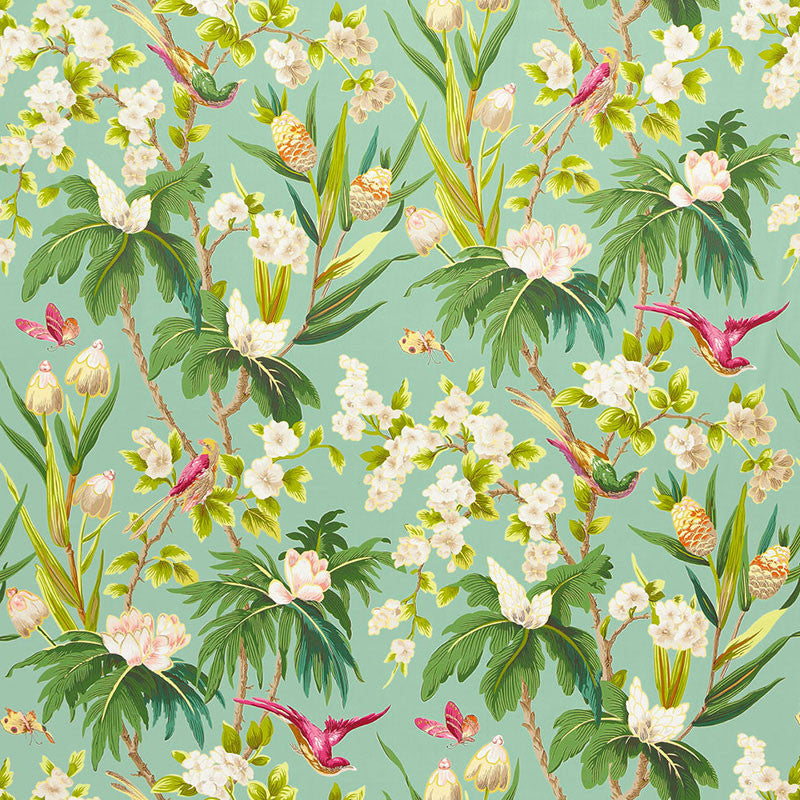 Seychelles Sea 175702 by Schumacher Fabric Schumacher Fabric Seychelles Sea 175702Fabric COTTON 100% FRANCE </p><p>Repeat: H: HORZ. 27" (69CM) , V: VERT. 52 1/2" (133CM) 54 - Fabric Carolina -