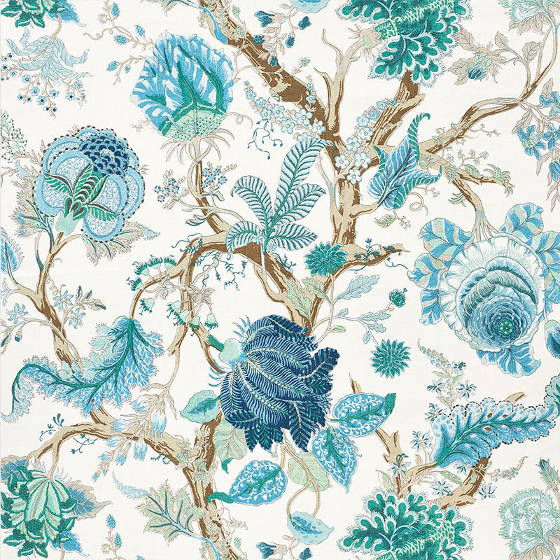 Indian Arbre Peacock & Emerald 175784 by Schumacher Designer Fabric PERFECT PAIRS See Sample THAILAND - </p><p>Repeat: Horizontal: 52" (132CM) and Vertical: 46" (117CM) 52" (132CM) - Swanky Fabrics -