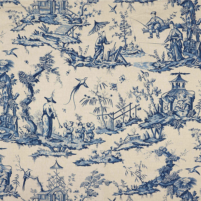 Shengyou Toile Indigo 175800 by Schumacher Fabric Schumacher Fabric Shengyou Toile Indigo 175800Fabric LINEN 57% FRANCE </p><p>Repeat: H: HORZ. 44" (112CM) , V: VERT. 47" (119CM) 44 - Fabric Carolina -