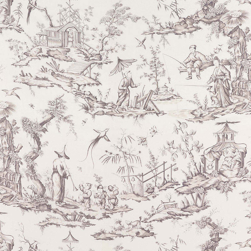 Shengyou Toile Driftwood 175802 by Schumacher Designer Fabric SCHUMACHER CLASSICS See Sample FRANCE MEDIUM DUTY </p><p>Repeat: Horizontal: 44" (112CM) and Vertical: 47" (119CM) 44" WIDE (112CM) - Swanky Fabrics -